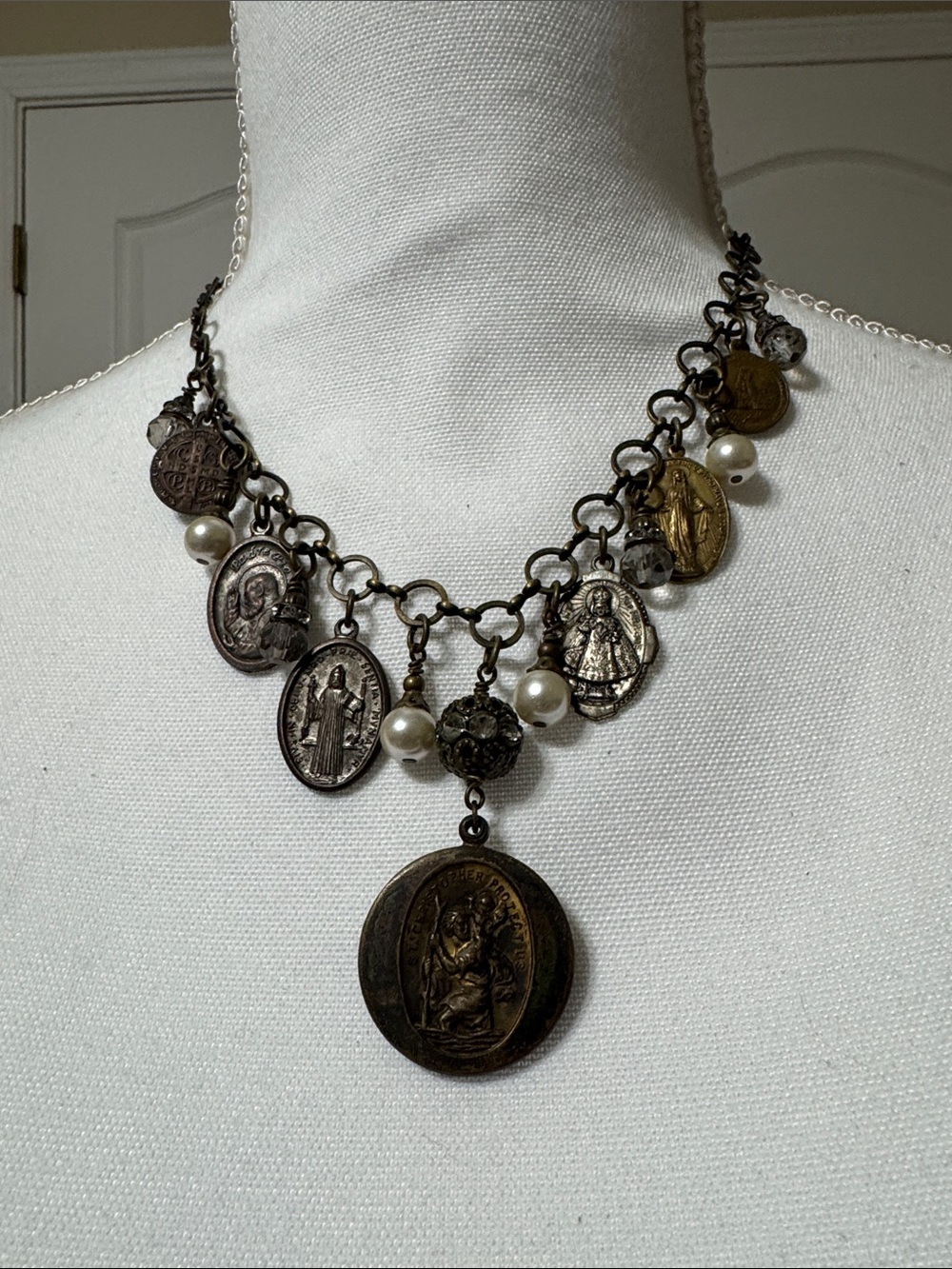 Antique-Inspired Mixed Metal Medal Charm Necklace in Bronze and Silver